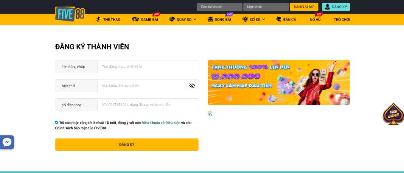 gioi thieu five88 dang ky Hướng dẫn đăng ký tài khoản Five88