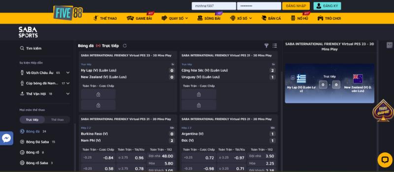 the thao five88 da dang Các bộ môn thể thao có tại sảnh game