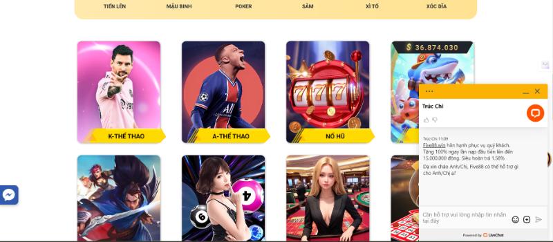trang chu five88 cskh Giao diện website Five88 hiện đại